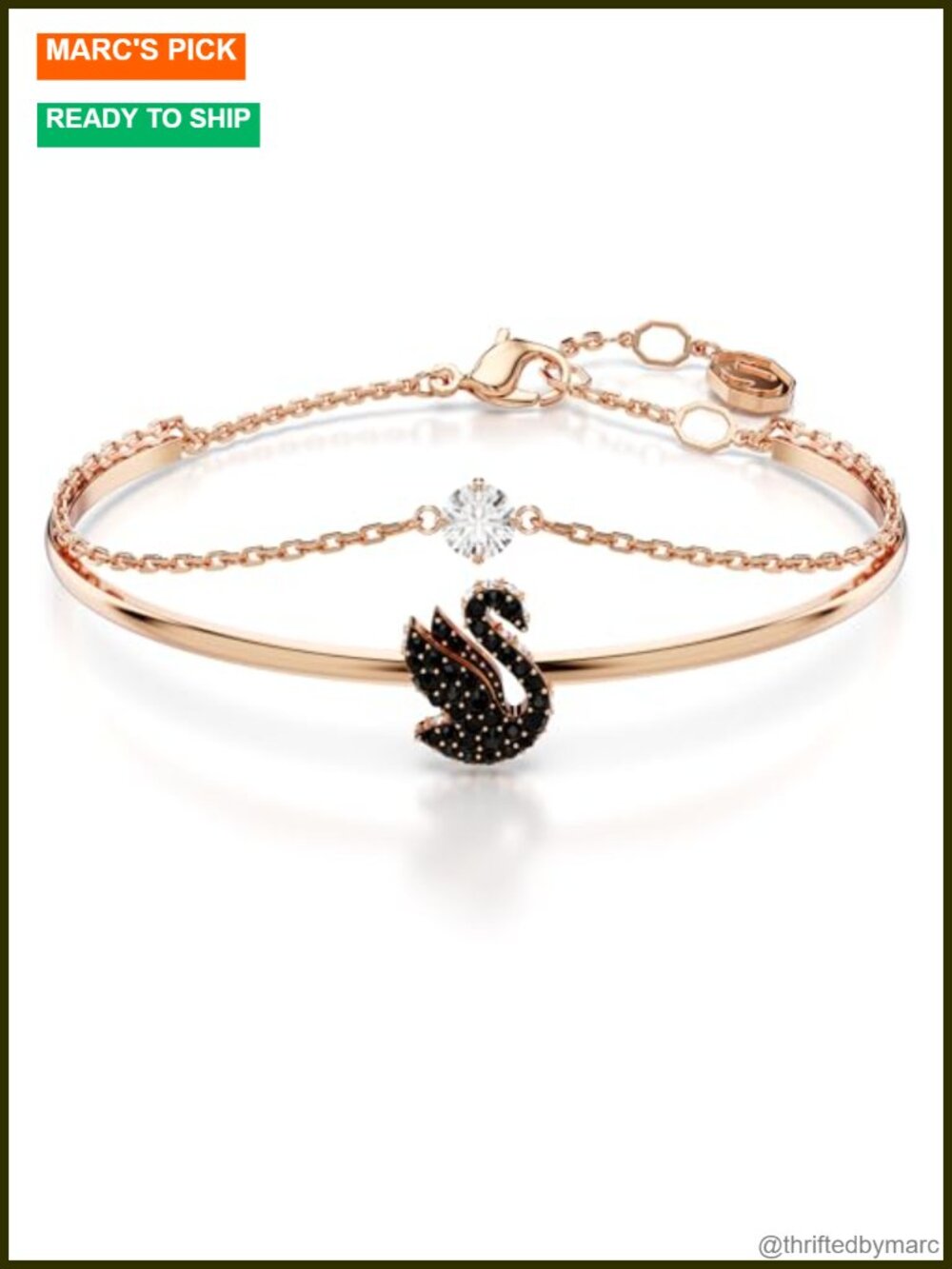 Swarovski Crystal Swan Bangle Bracelet Rose Gold Tone